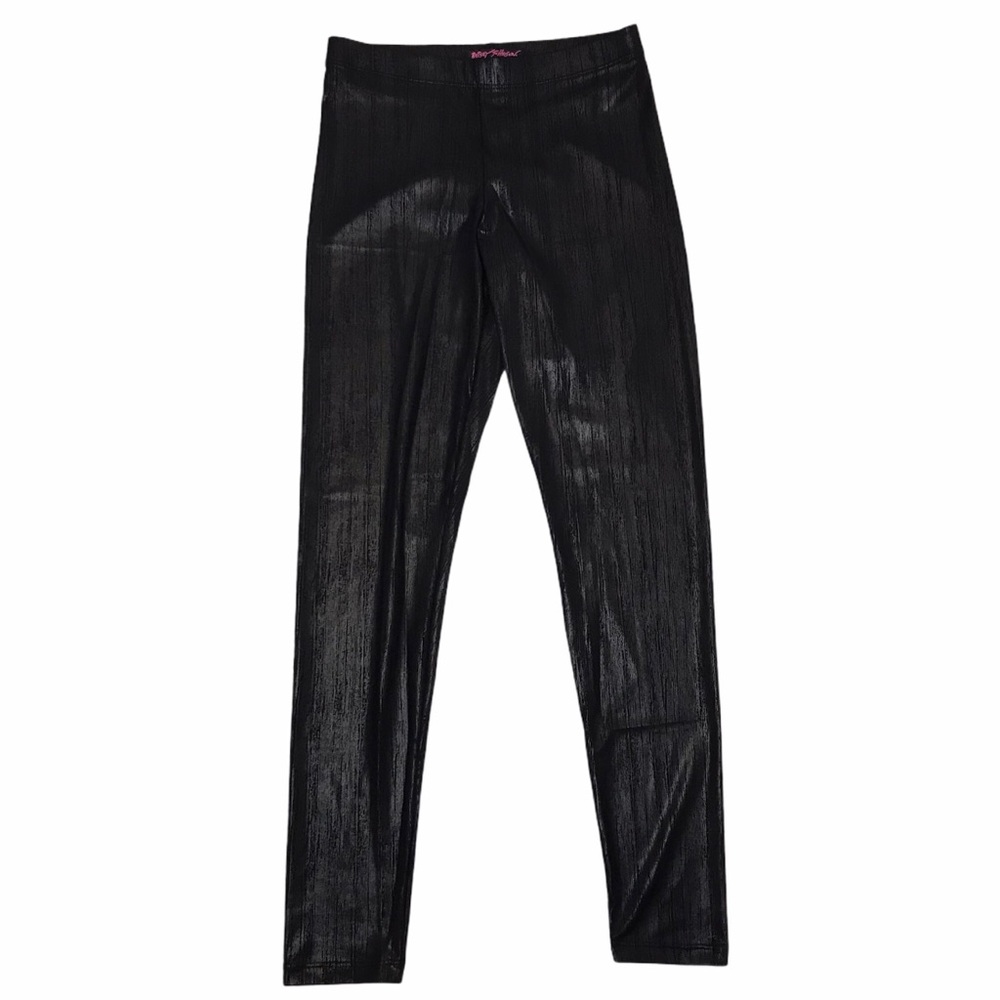 Betsey Johnson Black patterned shiny Leggings P Sexy unique rocker chic Betsy